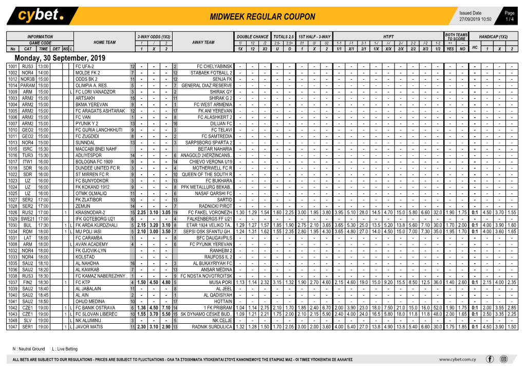 Midweek Regular Coupon 27/09/2019 10:50 1 / 4