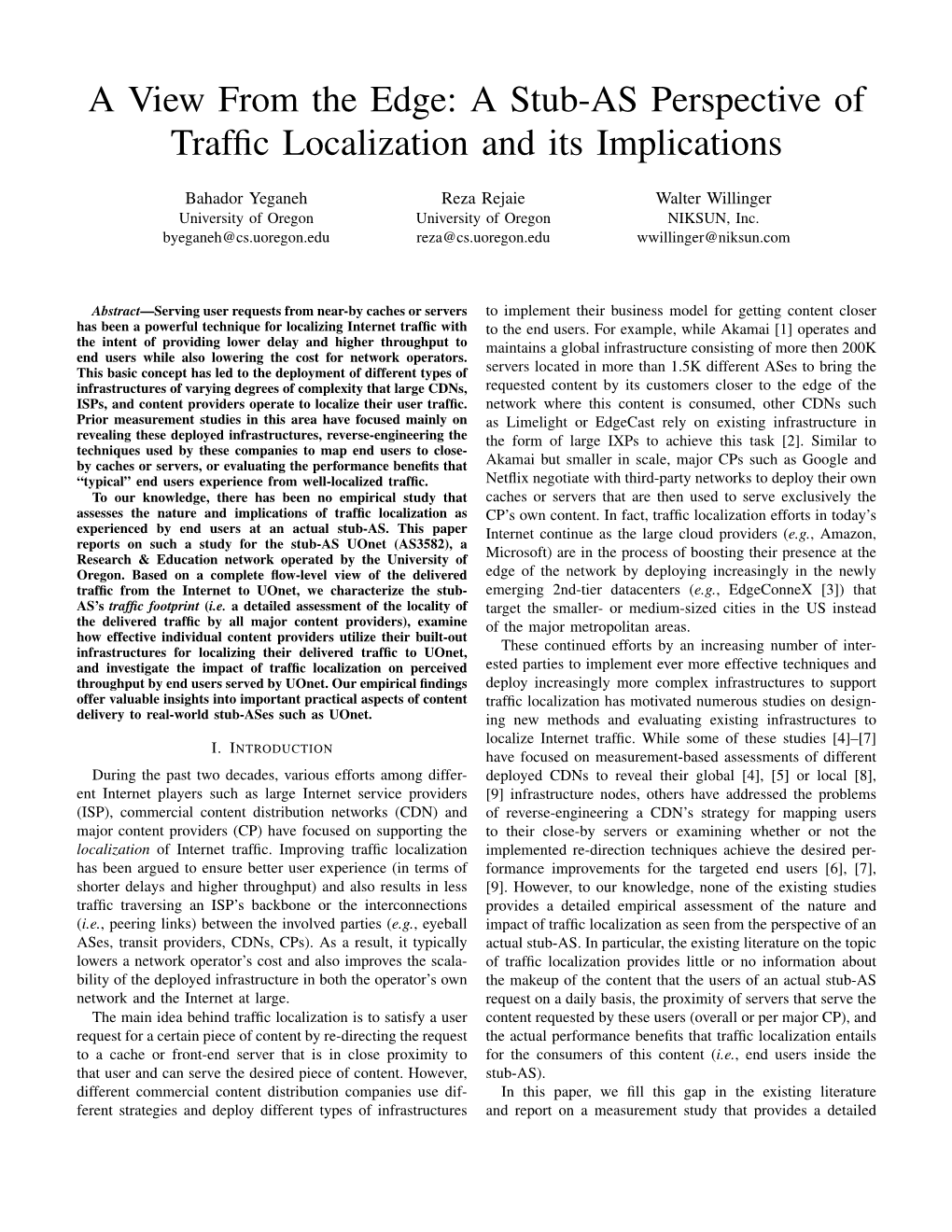 A View from the Edge: a Stub-AS Perspective of Traffic Localization