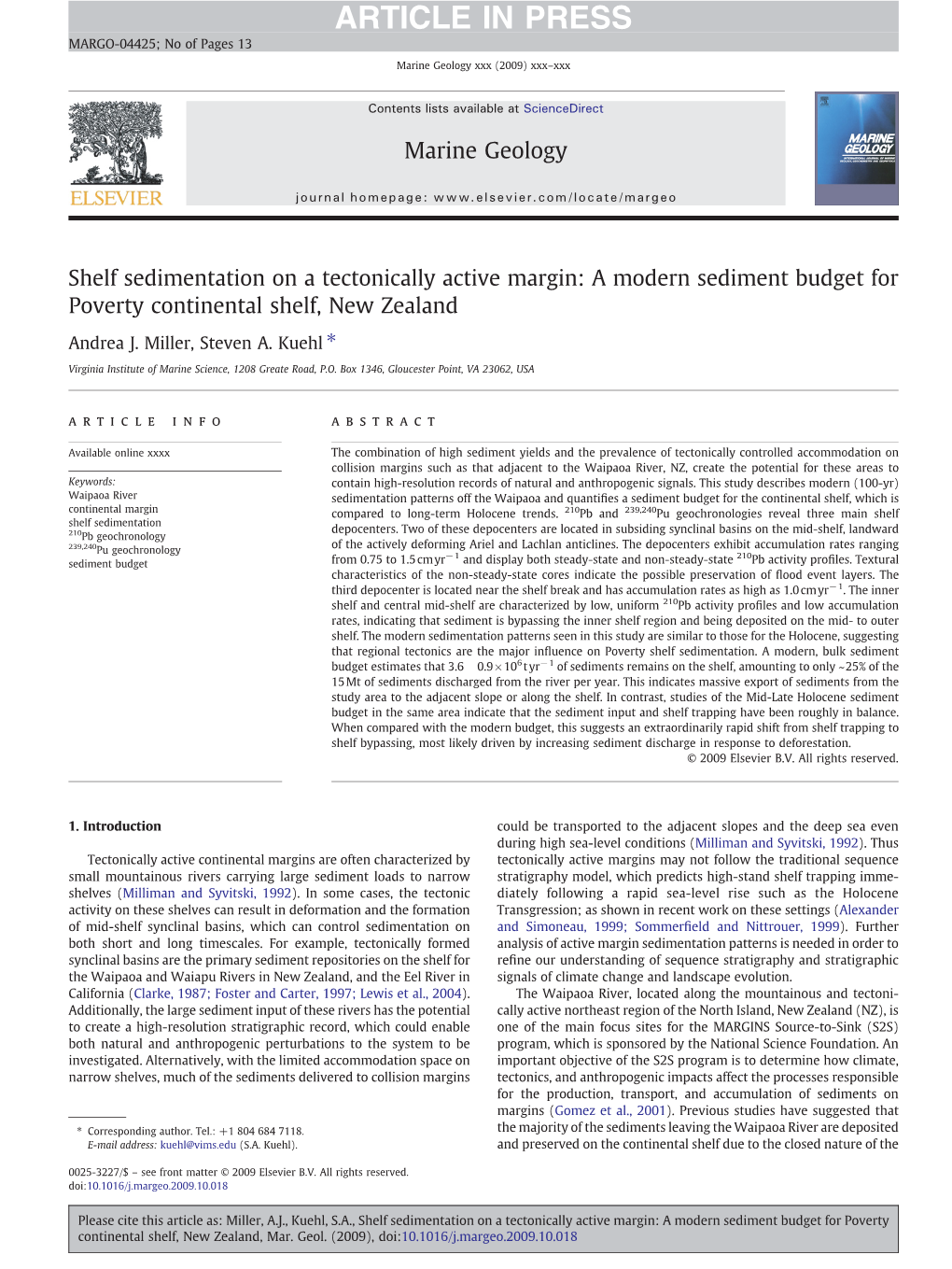 Shelf Sedimentation on a Tectonically Active Margin: a Modern Sediment Budget for Poverty Continental Shelf, New Zealand