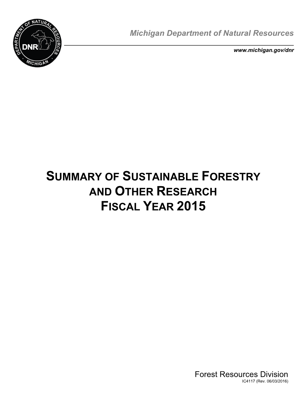 Summary of Sustainable Forestry and Other Research Fiscal Year 2015