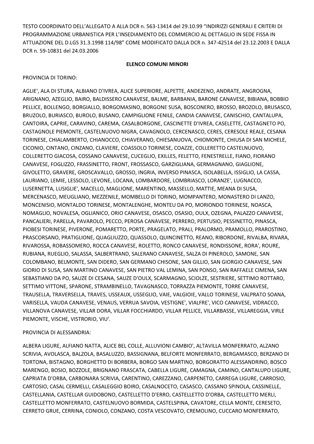 TESTO COORDINATO DELL'allegato a ALLA DCR N. 563-13414 Del 29.10.99 “INDIRIZZI GENERALI E CRITERI DI PROGRAMMAZIONE URBANIST