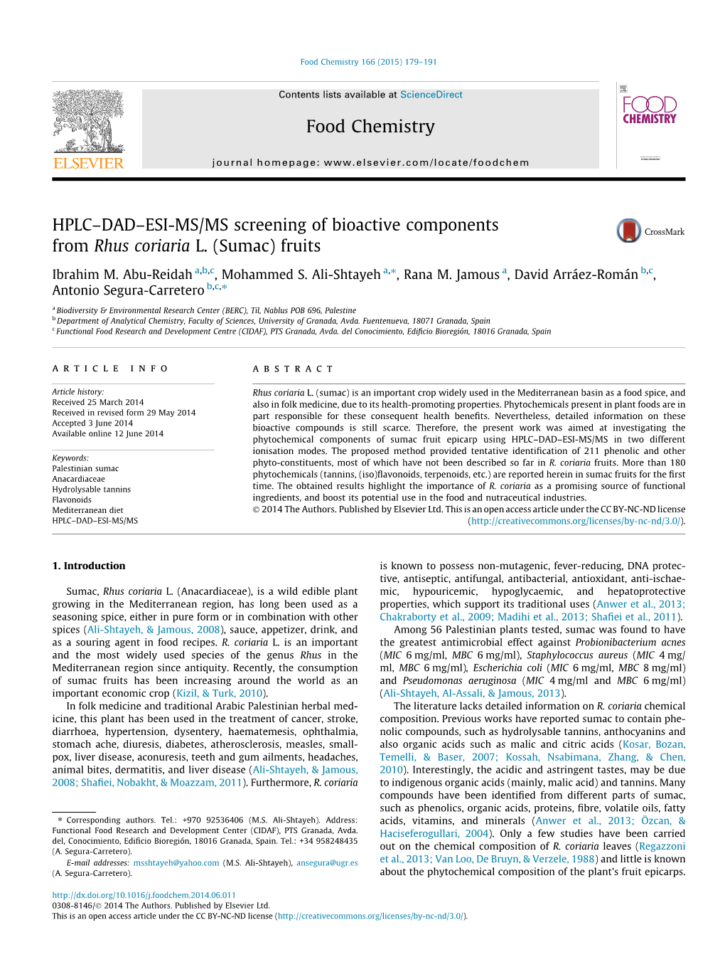 Hplcв€“Dadв€“ESI-MS/MS Screening of Bioactive Components