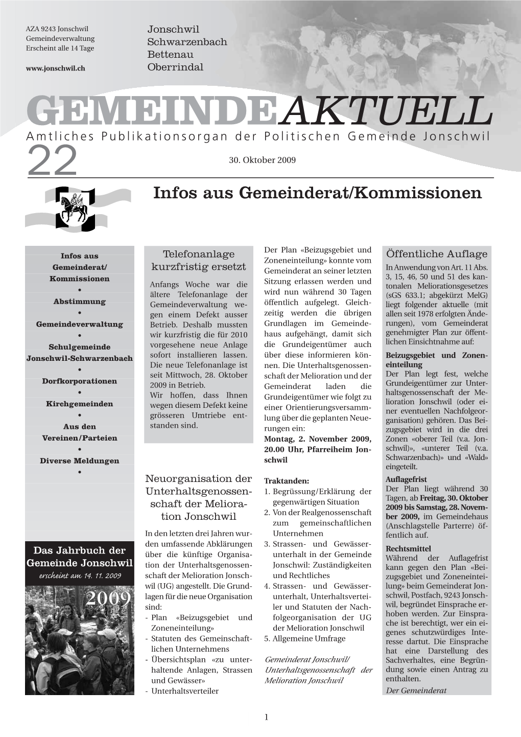 GEMEINDEAKTUELL Amtliches Publikationsorgan Der Politischen Gemeinde Jonschwil 22 30