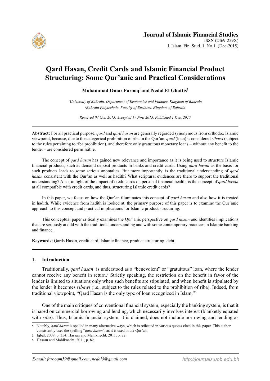 Qard Hasan, Credit Cards and Islamic Financial Product Structuring: Some Qur'anic and Practical Considerations