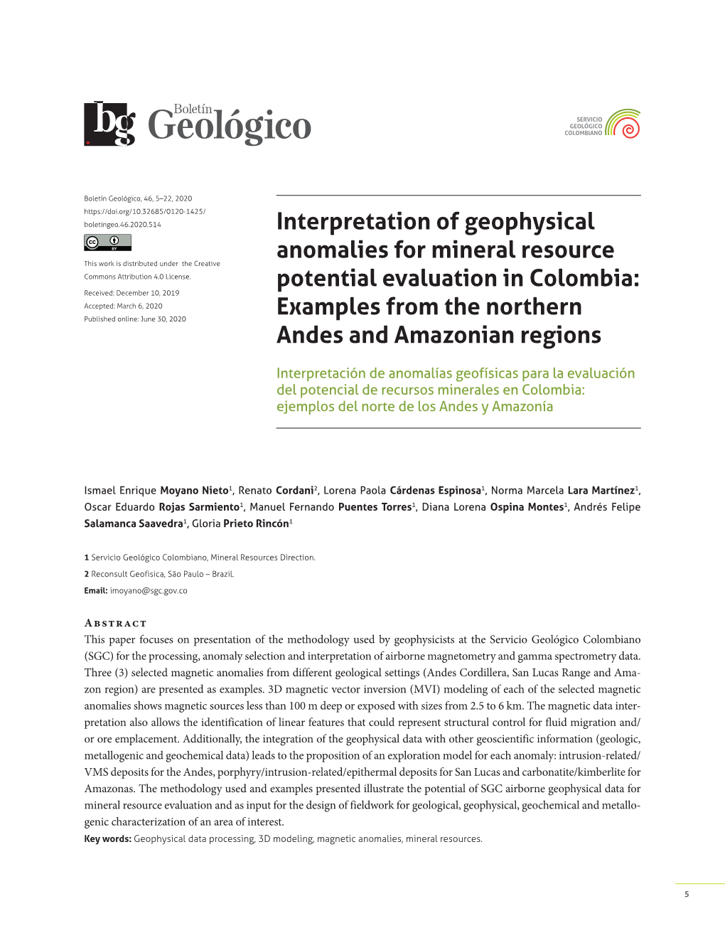 Interpretation of Geophysical Anomalies for Mineral Resource This Work Is Distributed Under the Creative Commons Attribution 4.0 License