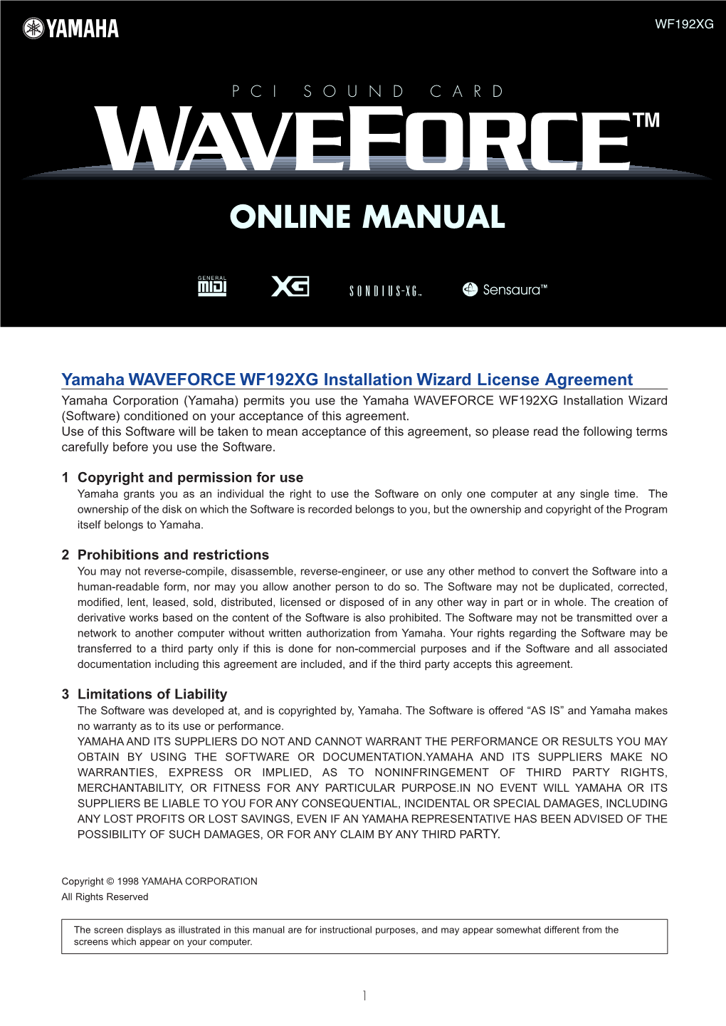 Yamaha WAVEFORCE WF192XG Installation Wizard License