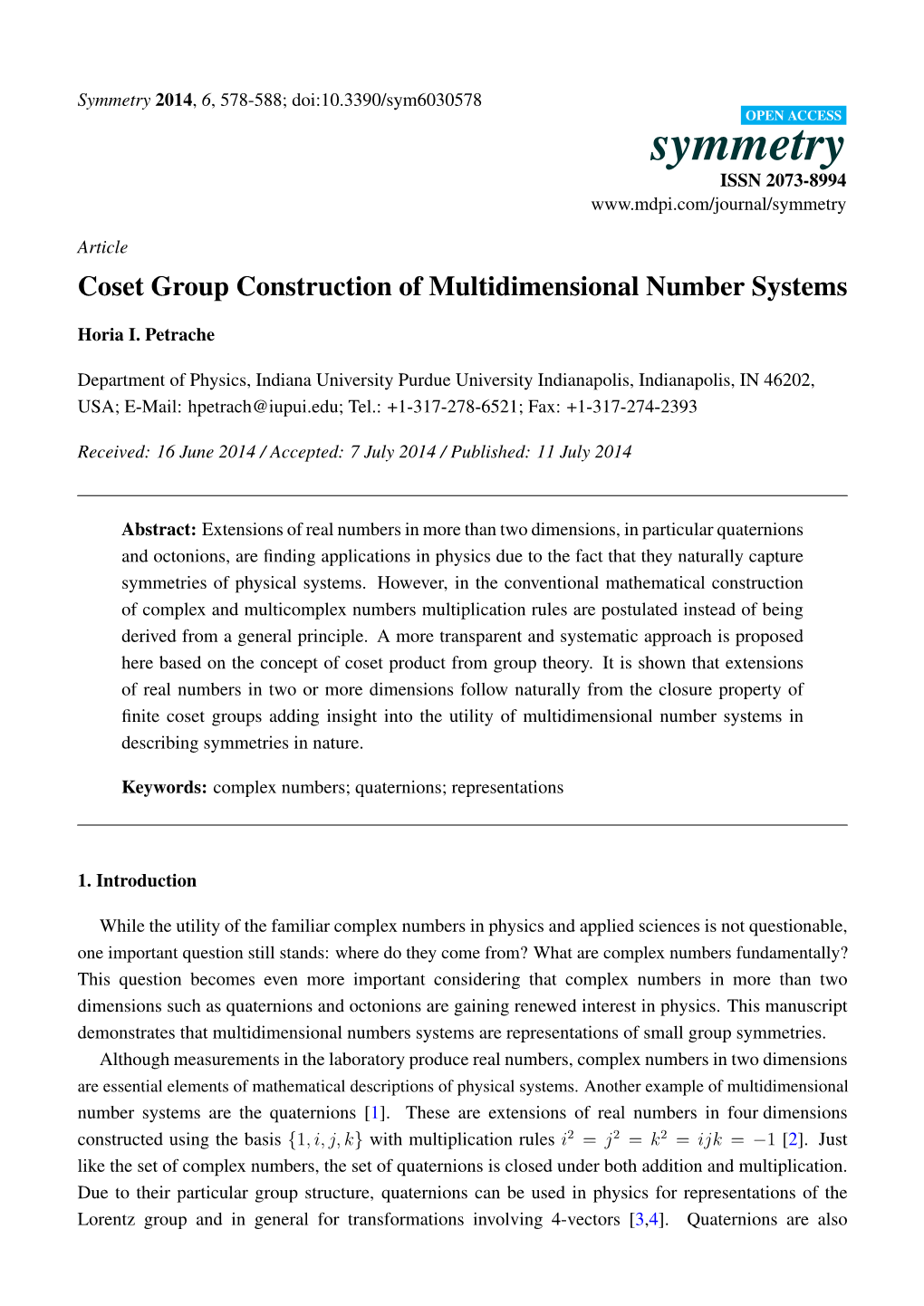 Coset Group Construction of Multidimensional Number Systems