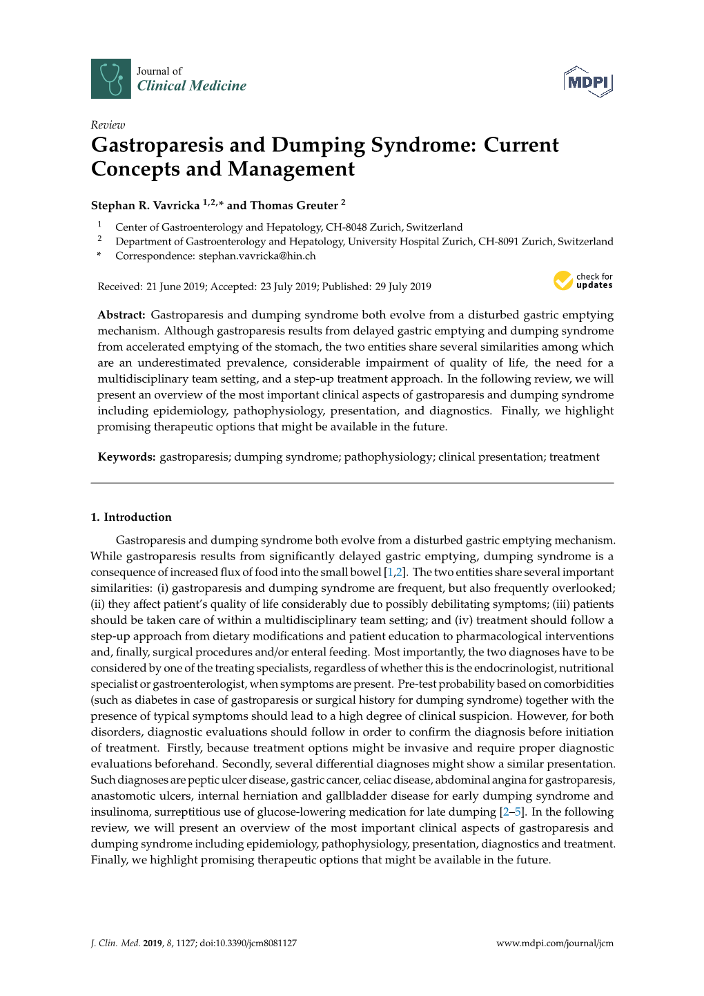 Gastroparesis and Dumping Syndrome: Current Concepts and Management