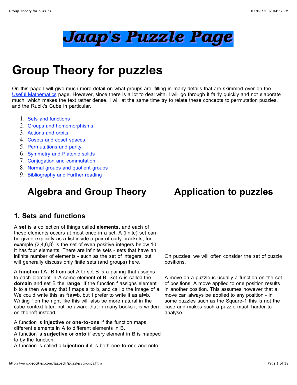 Group Theory for Puzzles 07/08/2007 04:27 PM