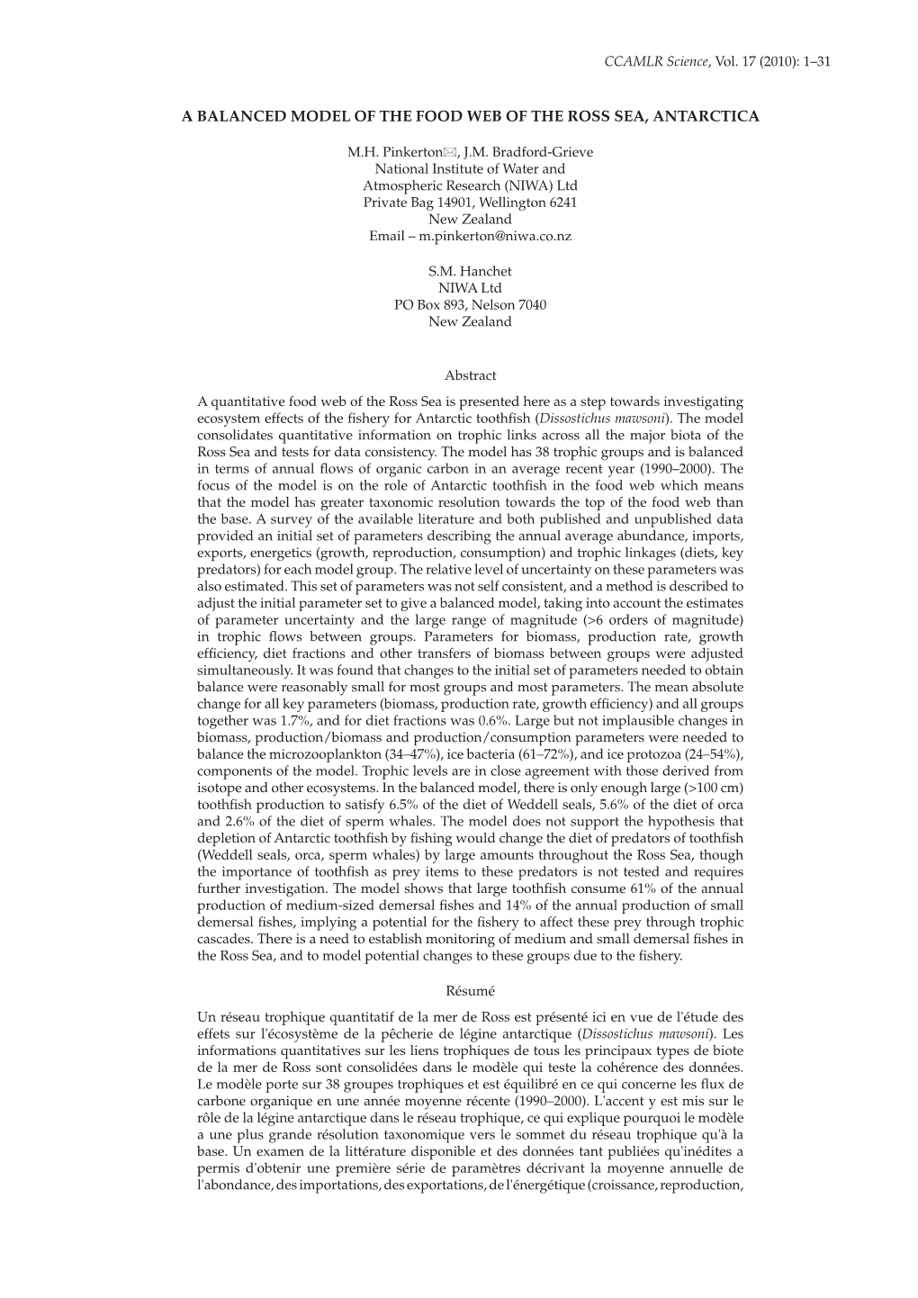 A Balanced Model of the Food Web of the Ross Sea, Antarctica