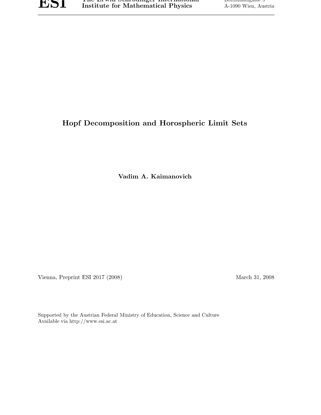 Hopf Decomposition and Horospheric Limit Sets