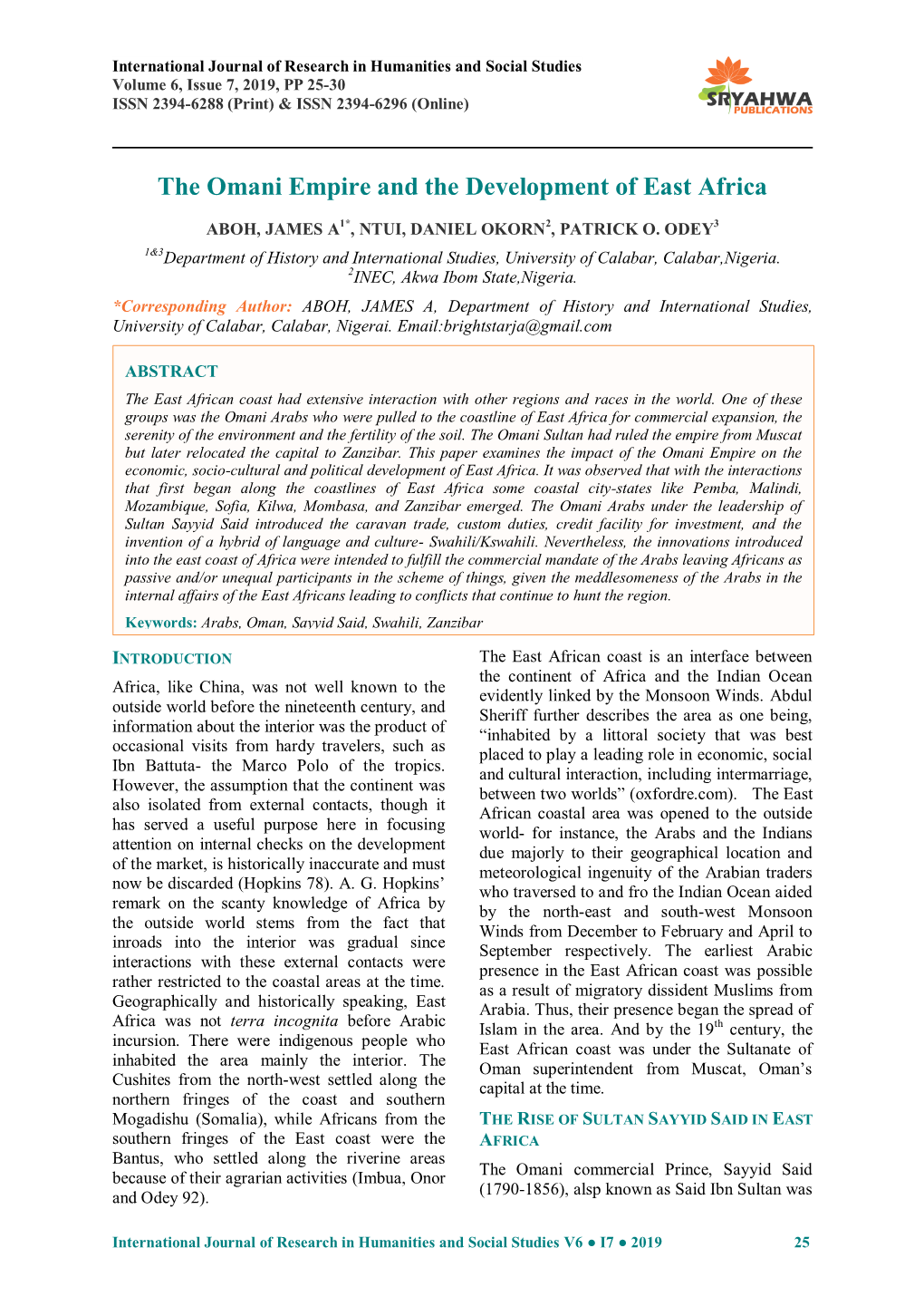 The Omani Empire and the Development of East Africa