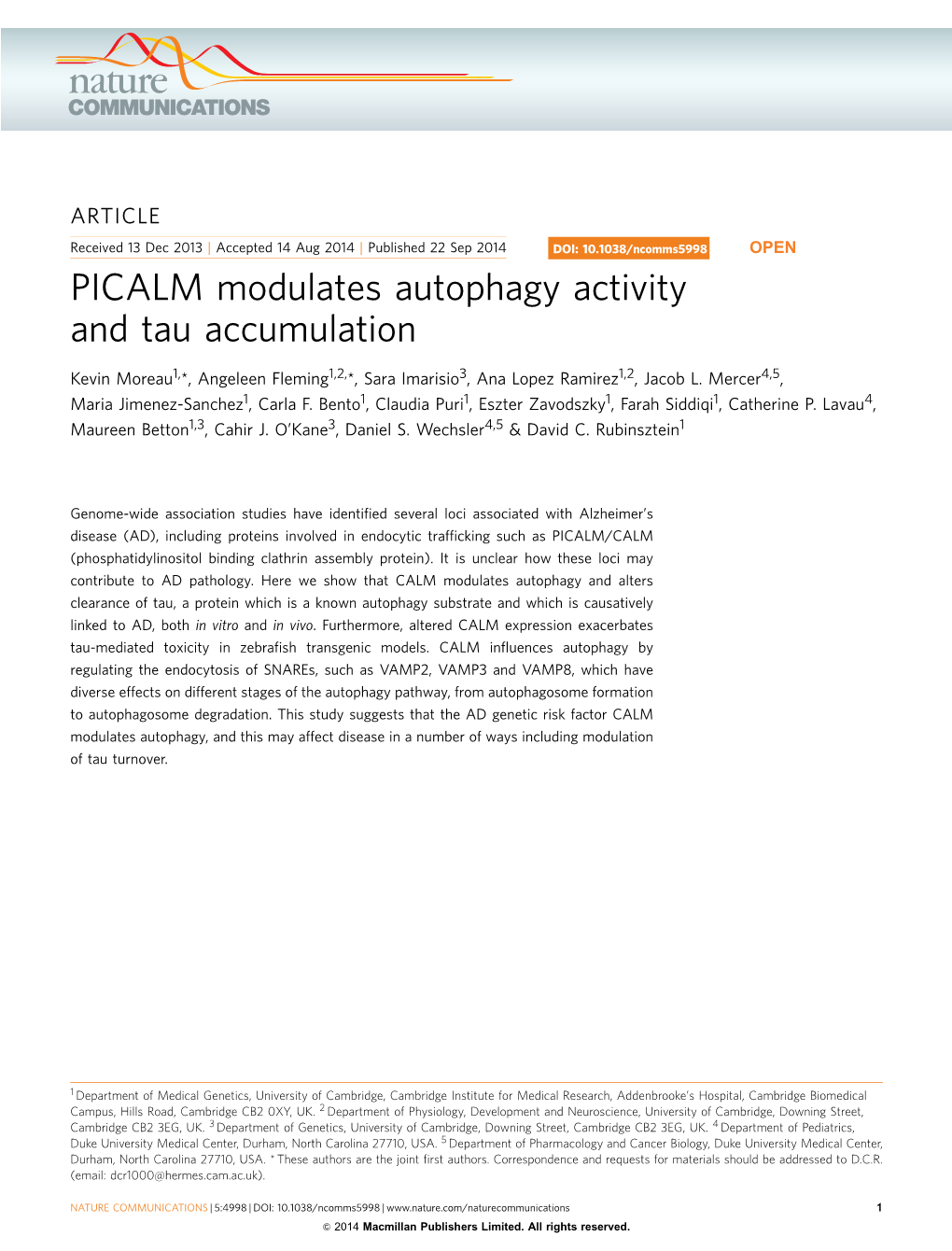 PICALM Modulates Autophagy Activity and Tau Accumulation