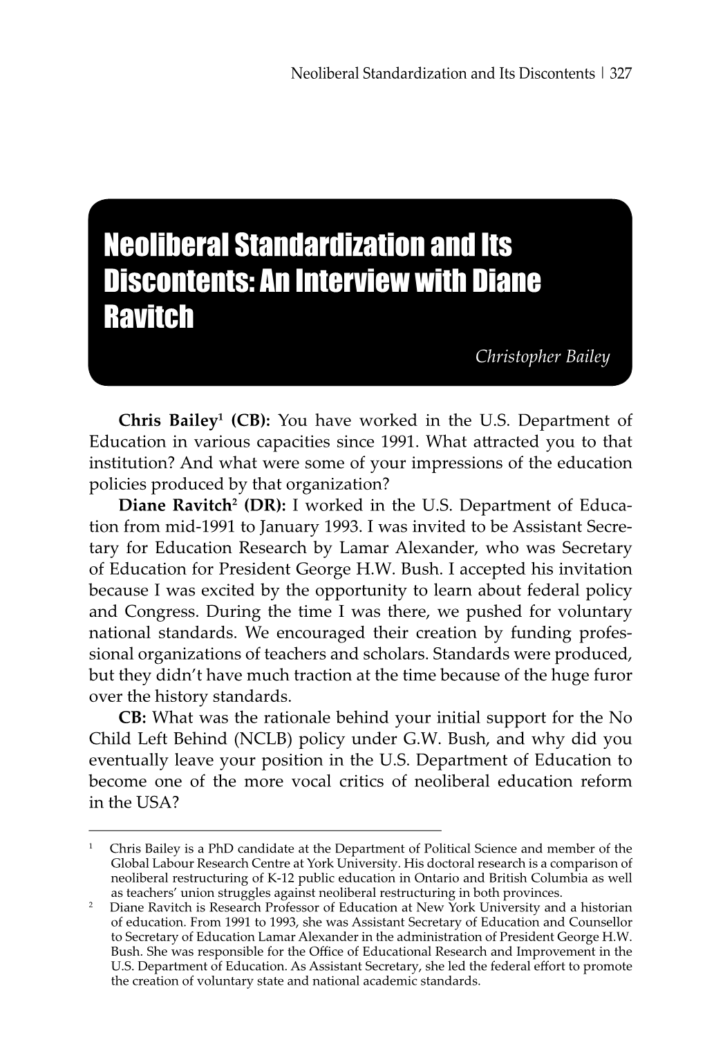 An Interview with Diane Ravitch Christopher Bailey