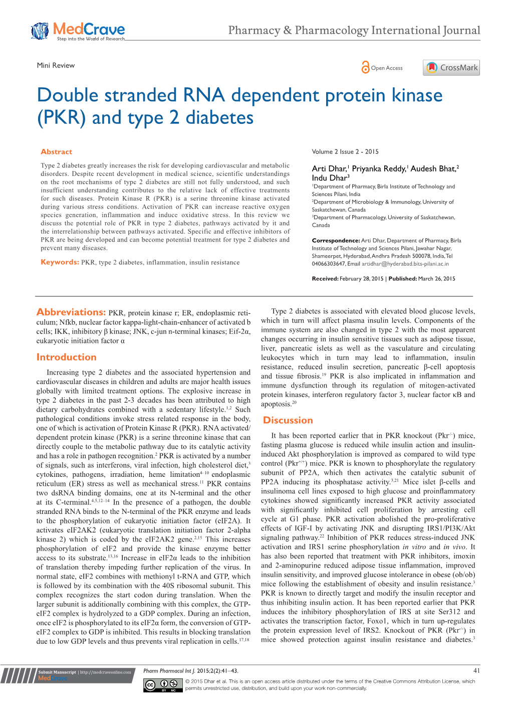 Double Stranded RNA Dependent Protein Kinase (PKR) and Type 2 Diabetes