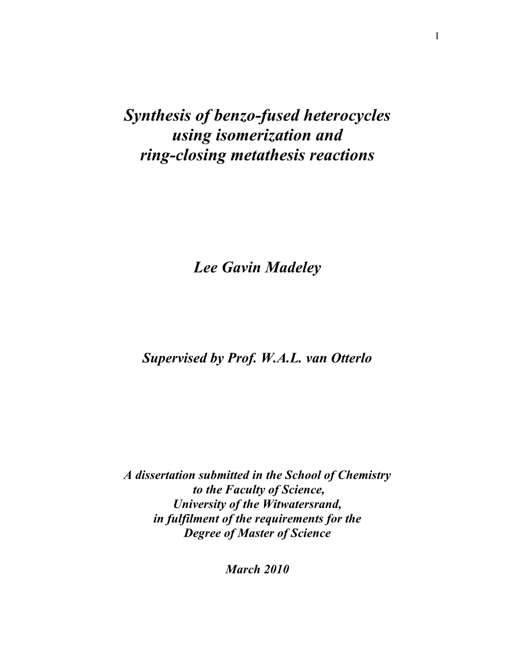 Synthesis of Benzo-Fused Heterocycles Using Isomerization and Ring-Closing Metathesis Reactions