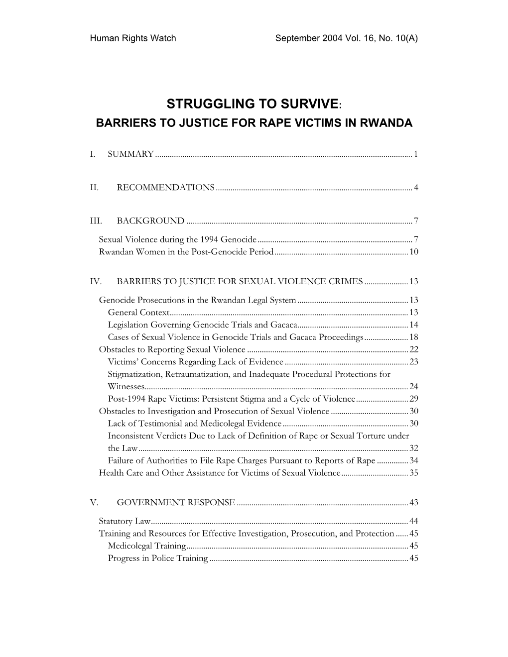 Struggling to Survive: Barriers to Justice for Rape Victims in Rwanda