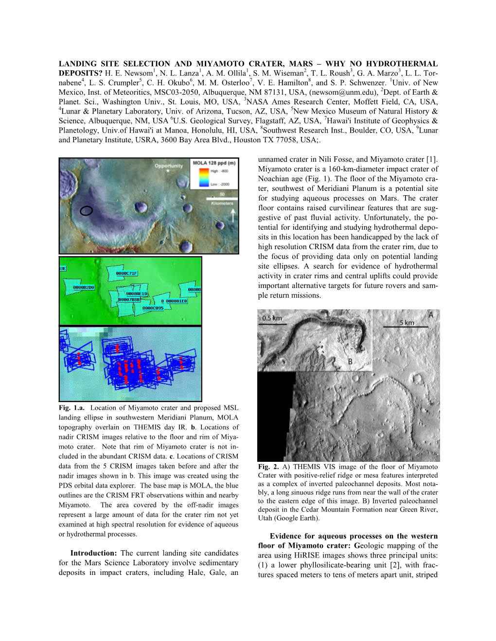 Landing Site Selection and Miyamoto Crater, Mars – Why No Hydrothermal Deposits? H