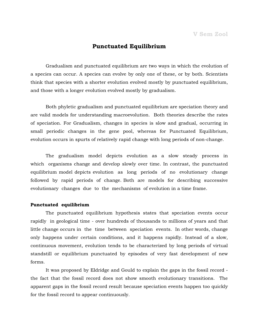 V Sem Zool Punctuated Equilibrium