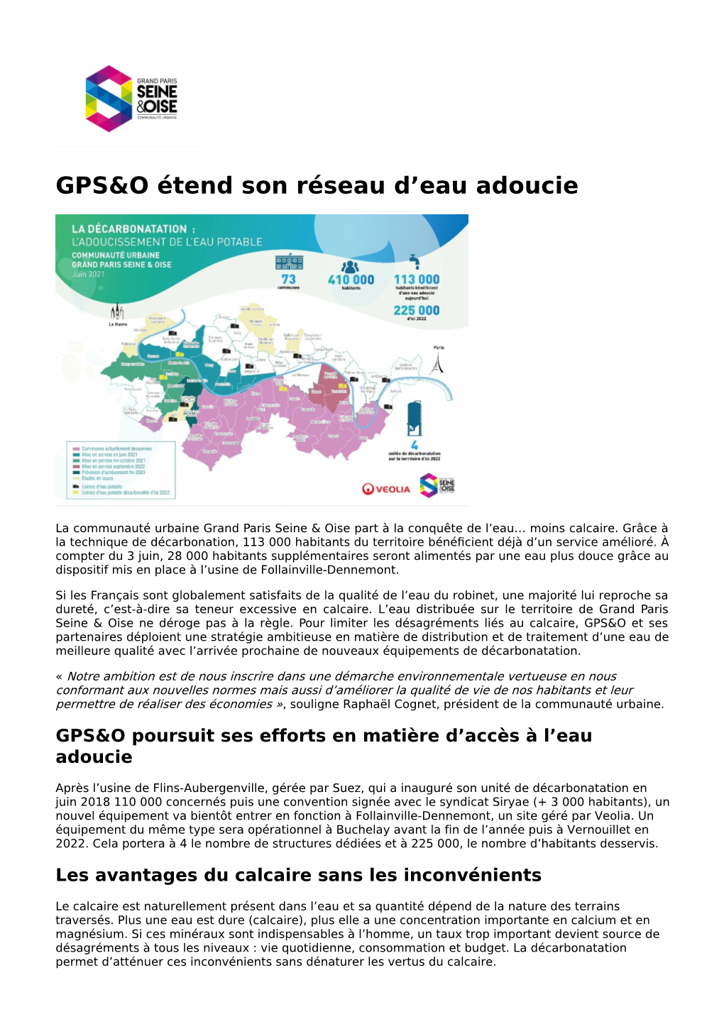 GPS&O Étend Son Réseau D'eau Adoucie