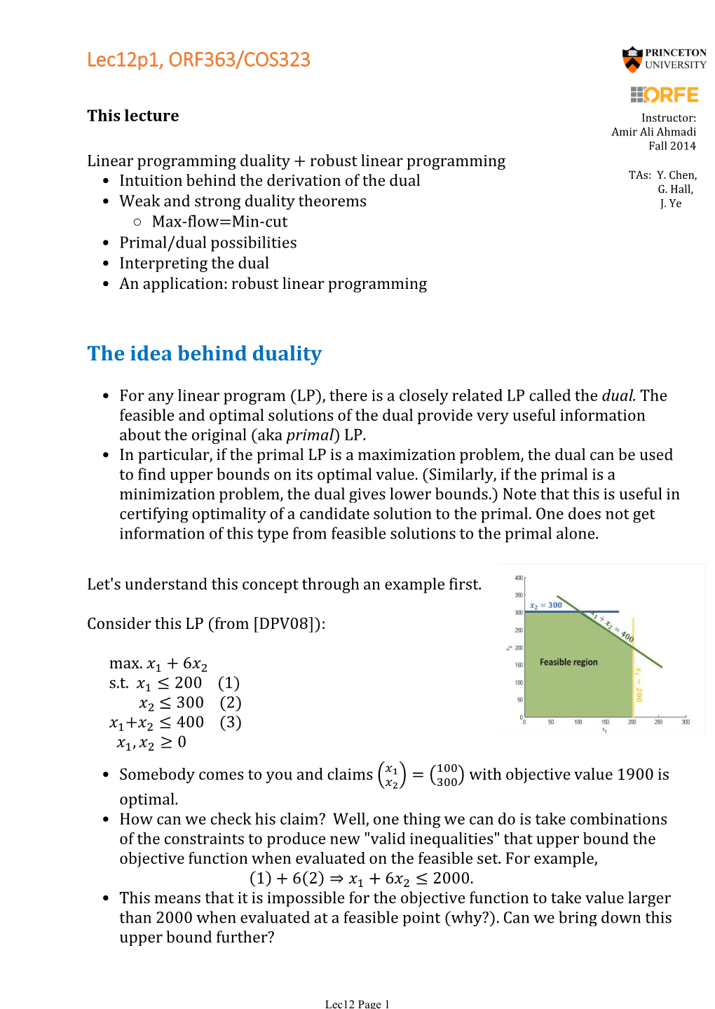 The Idea Behind Duality Lec12p1, ORF363/COS323