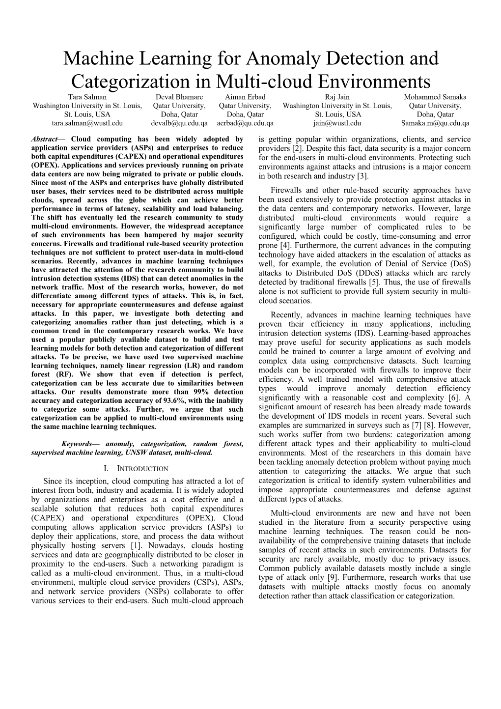 Machine Learning for Anomaly Detection and Categorization In