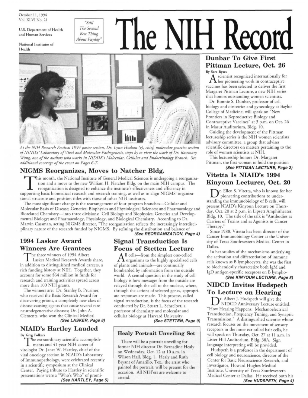 October 11, 1994, NIH Record, Vol. XLVI, No. 21