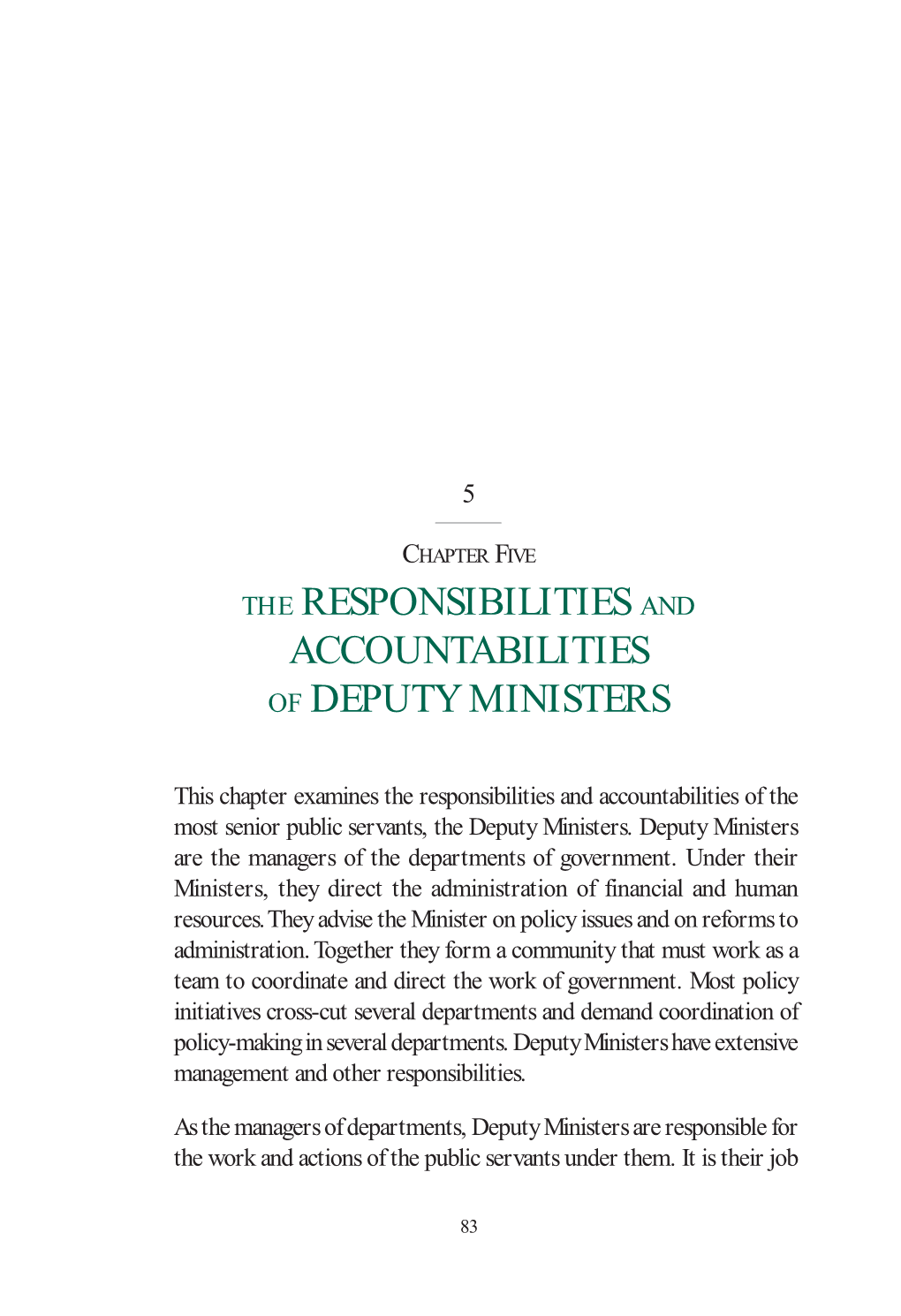 5. the Responsibilities and Accountabilities of Deputy Ministers