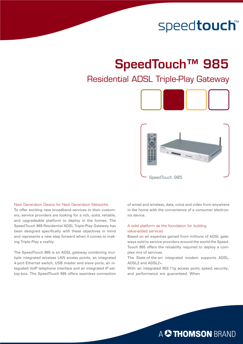 Speedtouch™ 985 Residential ADSL Triple-Play Gateway