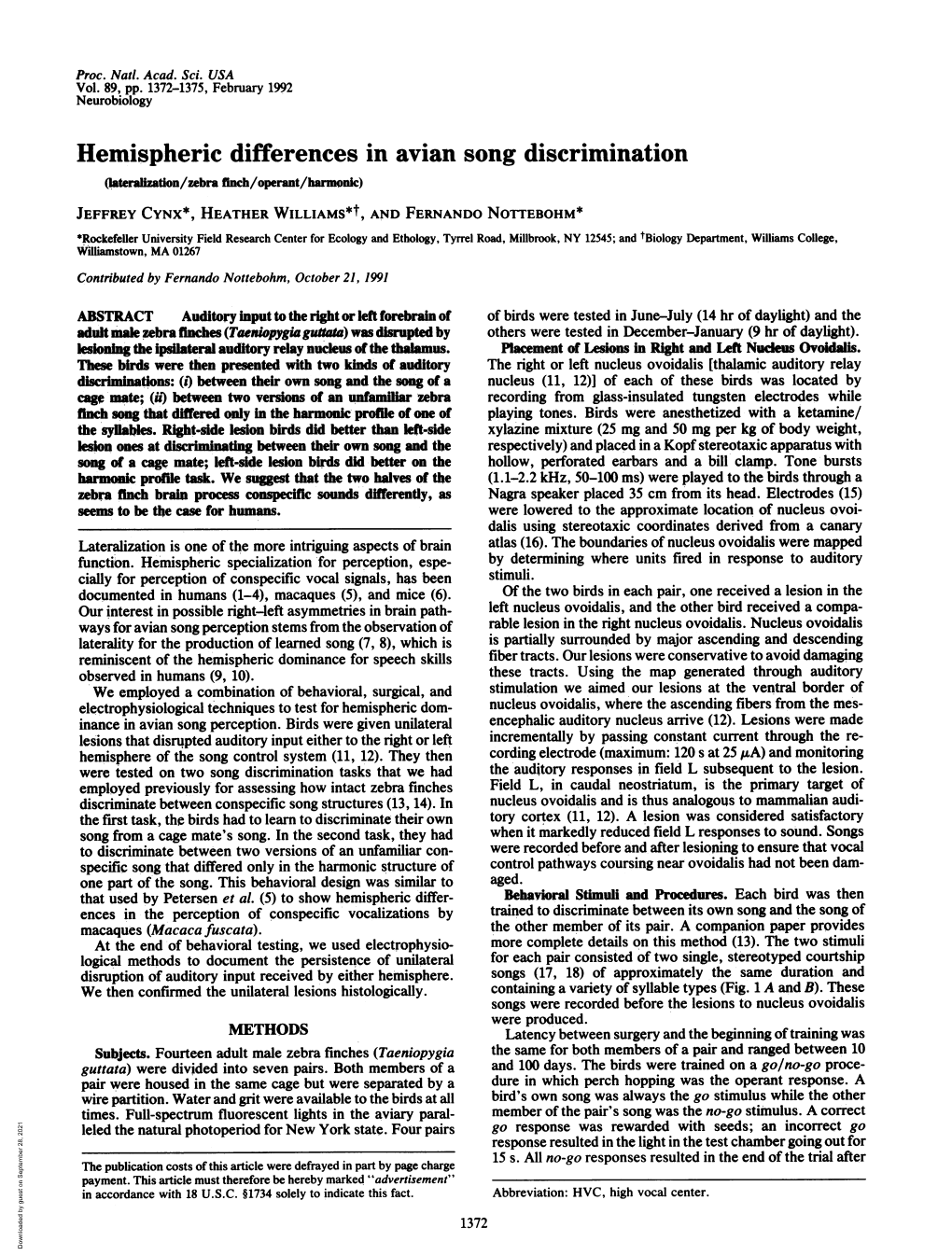 Hemispheric Differences in Avian Song Discrimination