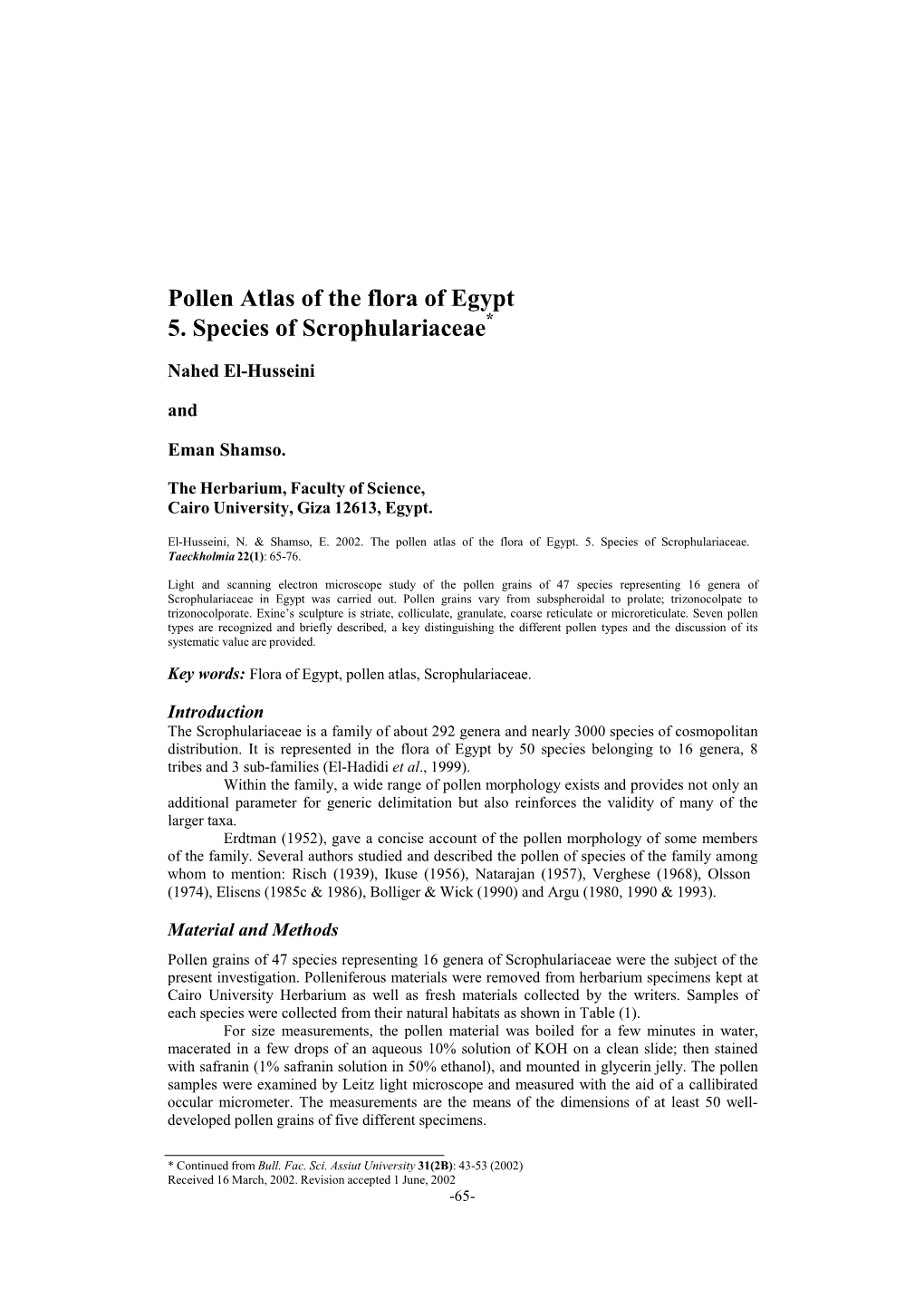 Pollen Atlas of the Flora of Egypt 5. Species of Scrophulariaceae