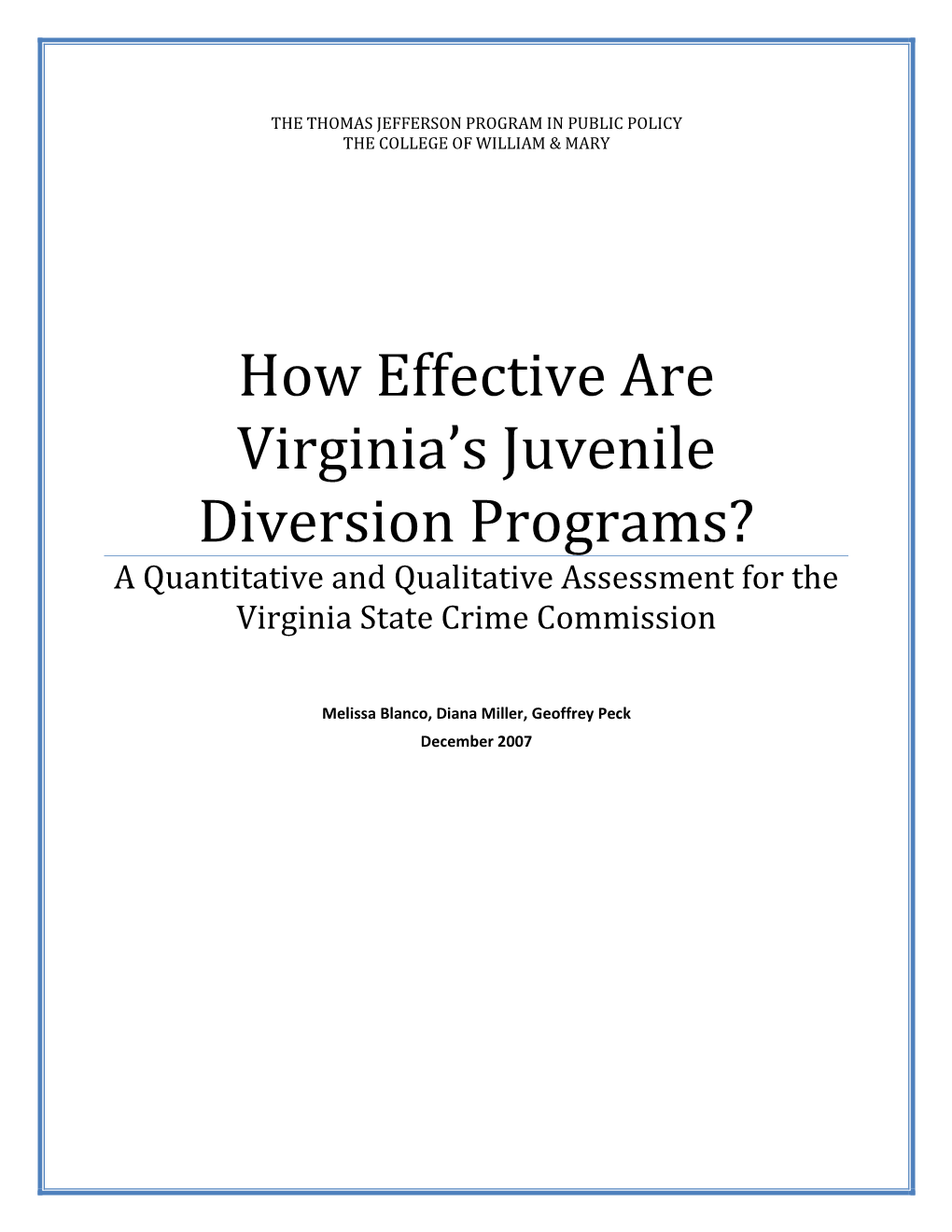 How Effective Are Virginia's Juvenile Diversion Programs?