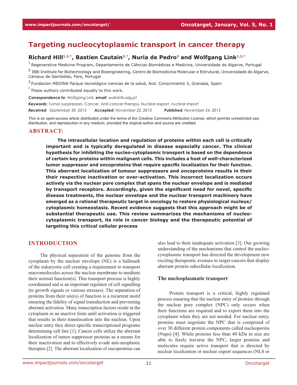 Targeting Nucleocytoplasmic Transport in Cancer Therapy