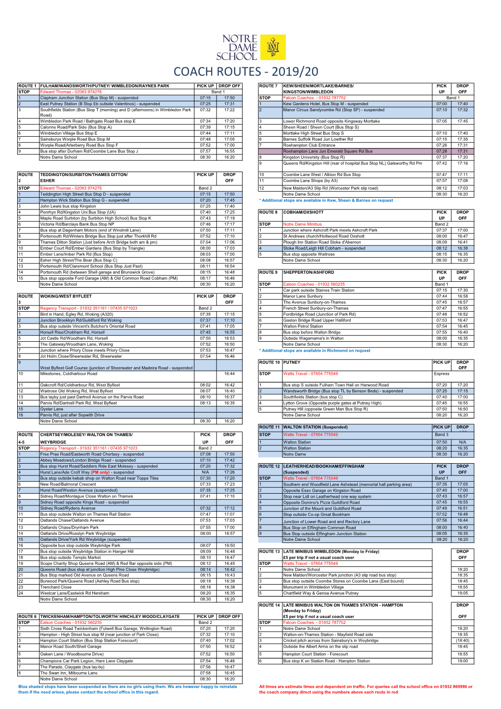 Coach Routes - 2019/20