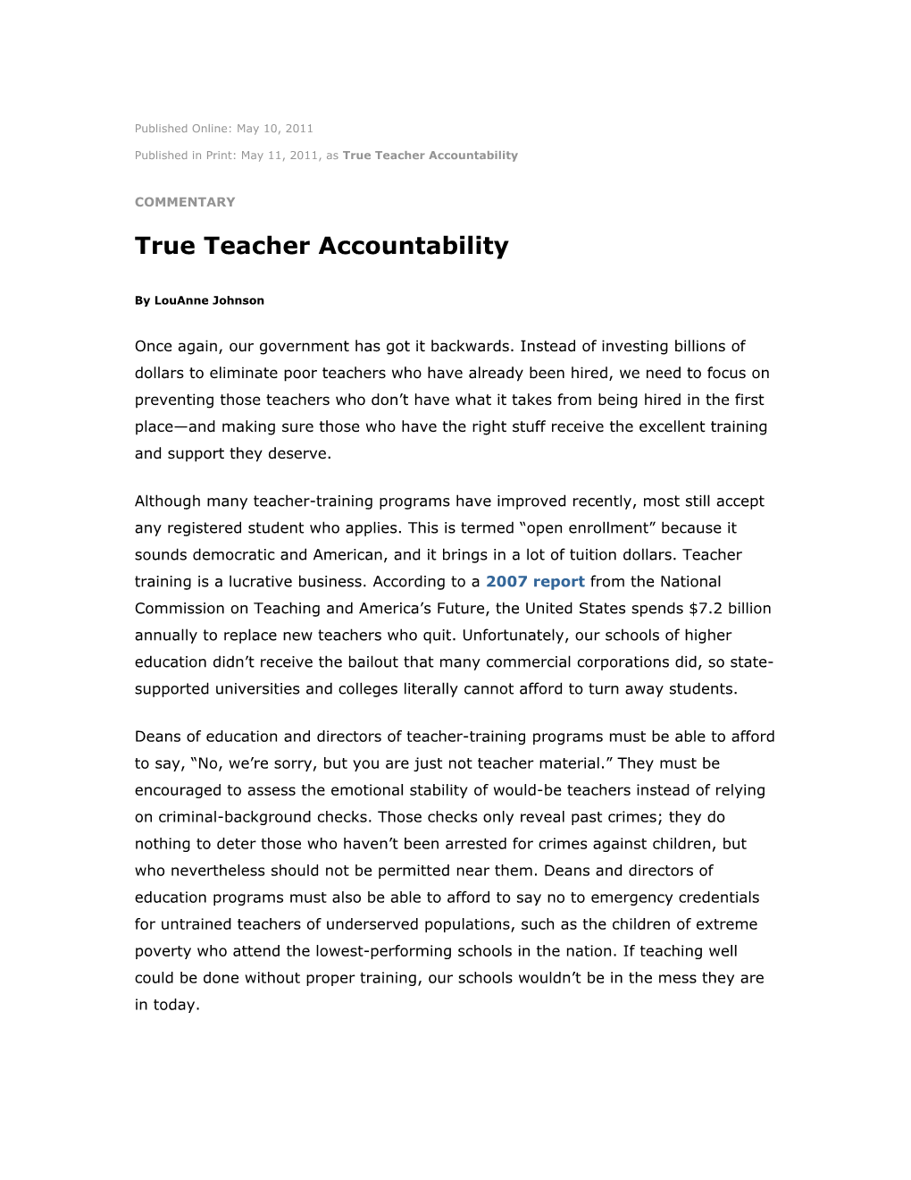 True Teacher Accountability