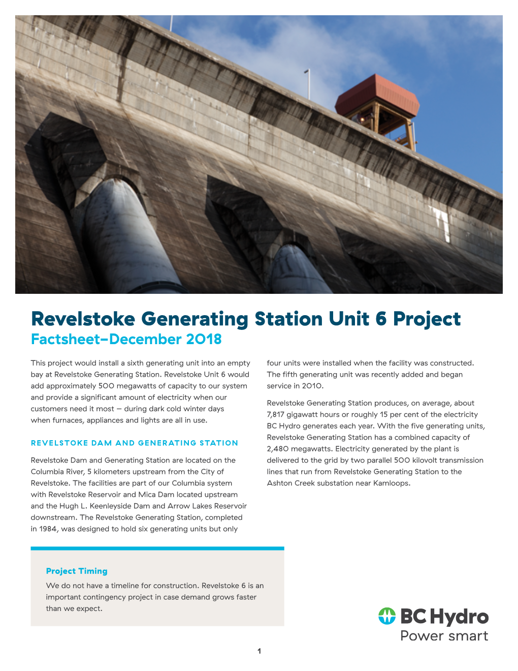Revelstoke Generating Station Unit 6 Project Factsheet-December 2018