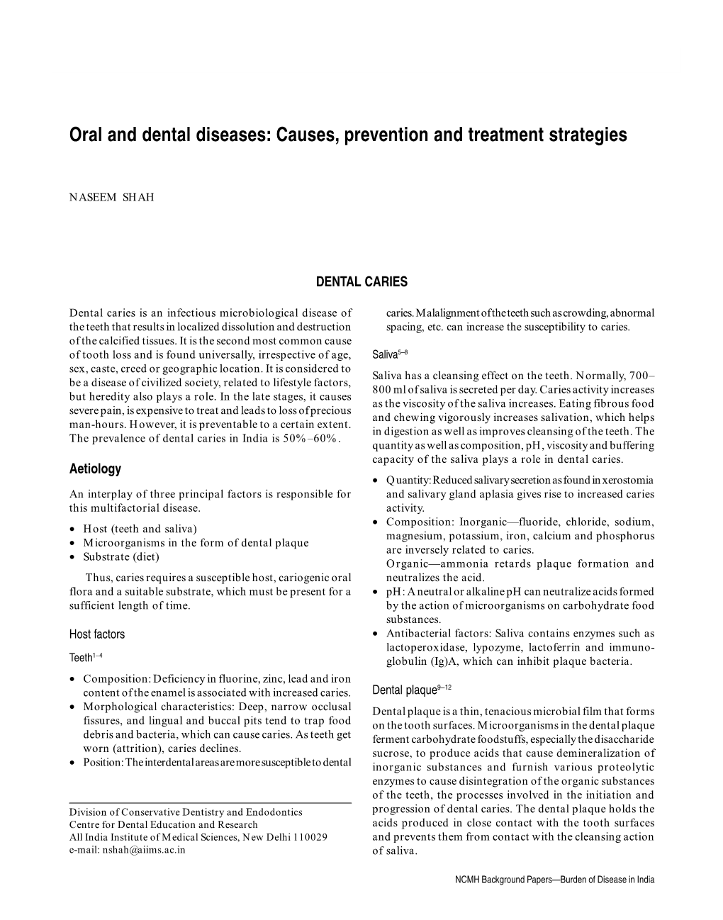 Oral and Dental Diseases: Causes, Prevention and Treatment Strategies 275