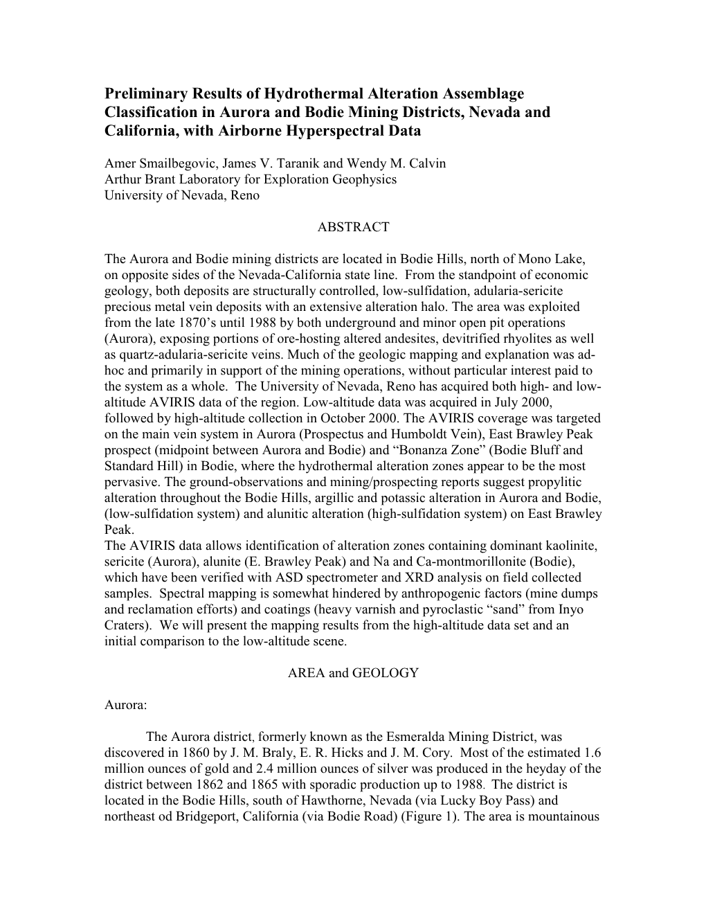 Preliminary Results of Hydrothermal Alteration Assemblage