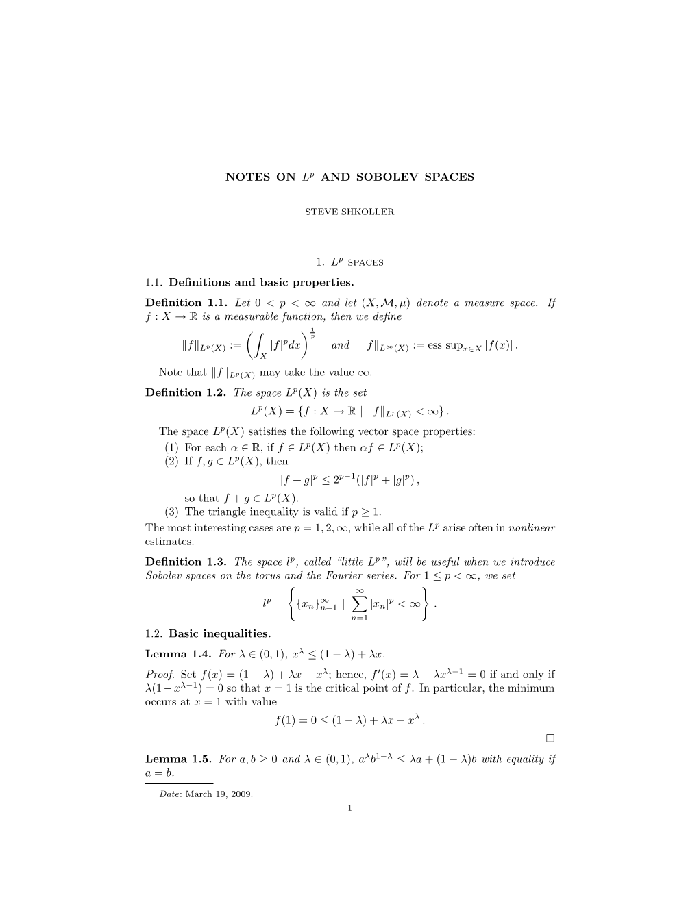 L P and Sobolev Spaces