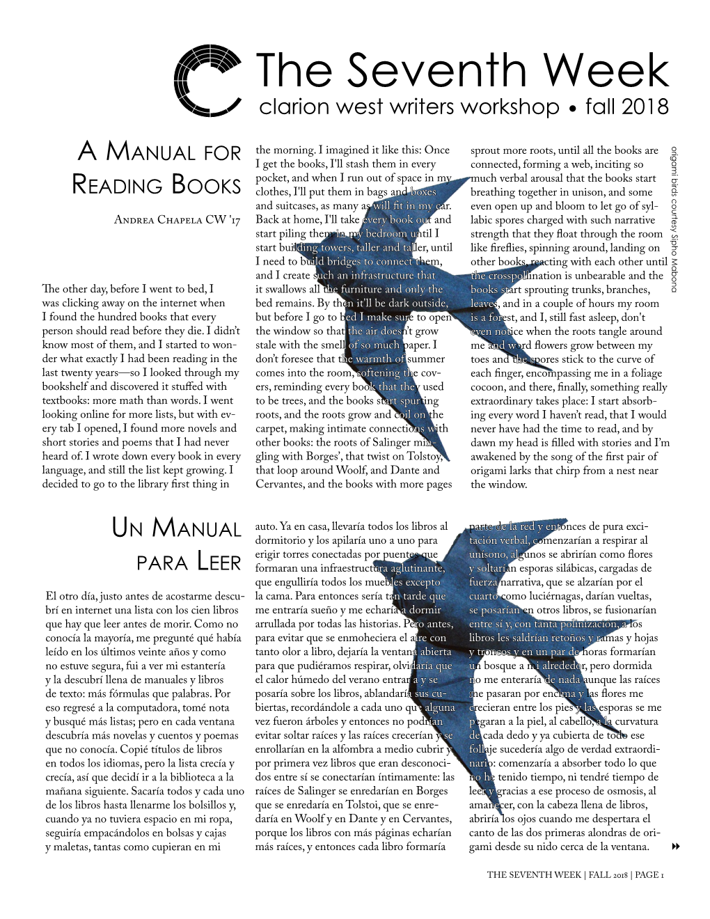 Fall 2018 Origami Birds Courtesy Sipho Mabona a Manual for the Morning