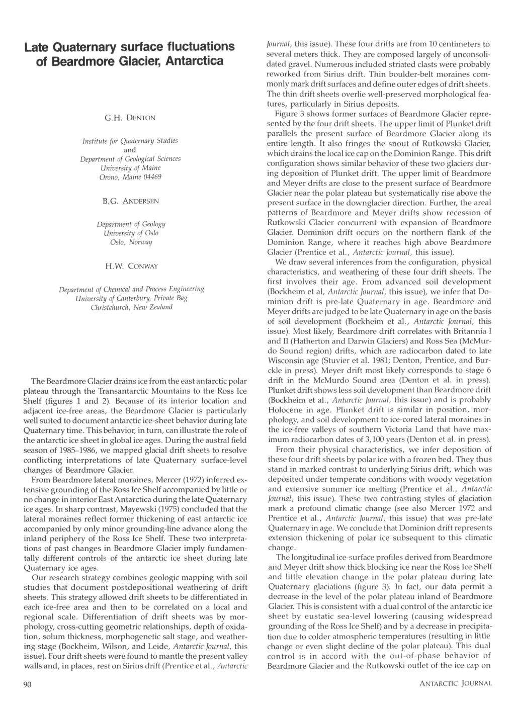 Late Quaternary Surface Fluctuations of Beardmore Glacier, Antarctica