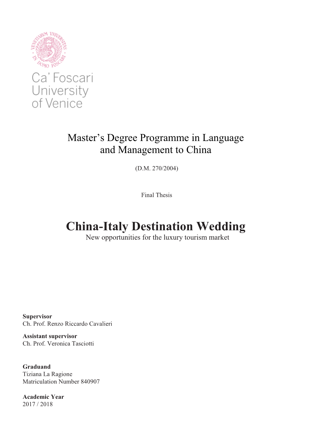 China-Italy Destination Wedding New Opportunities for the Luxury Tourism Market