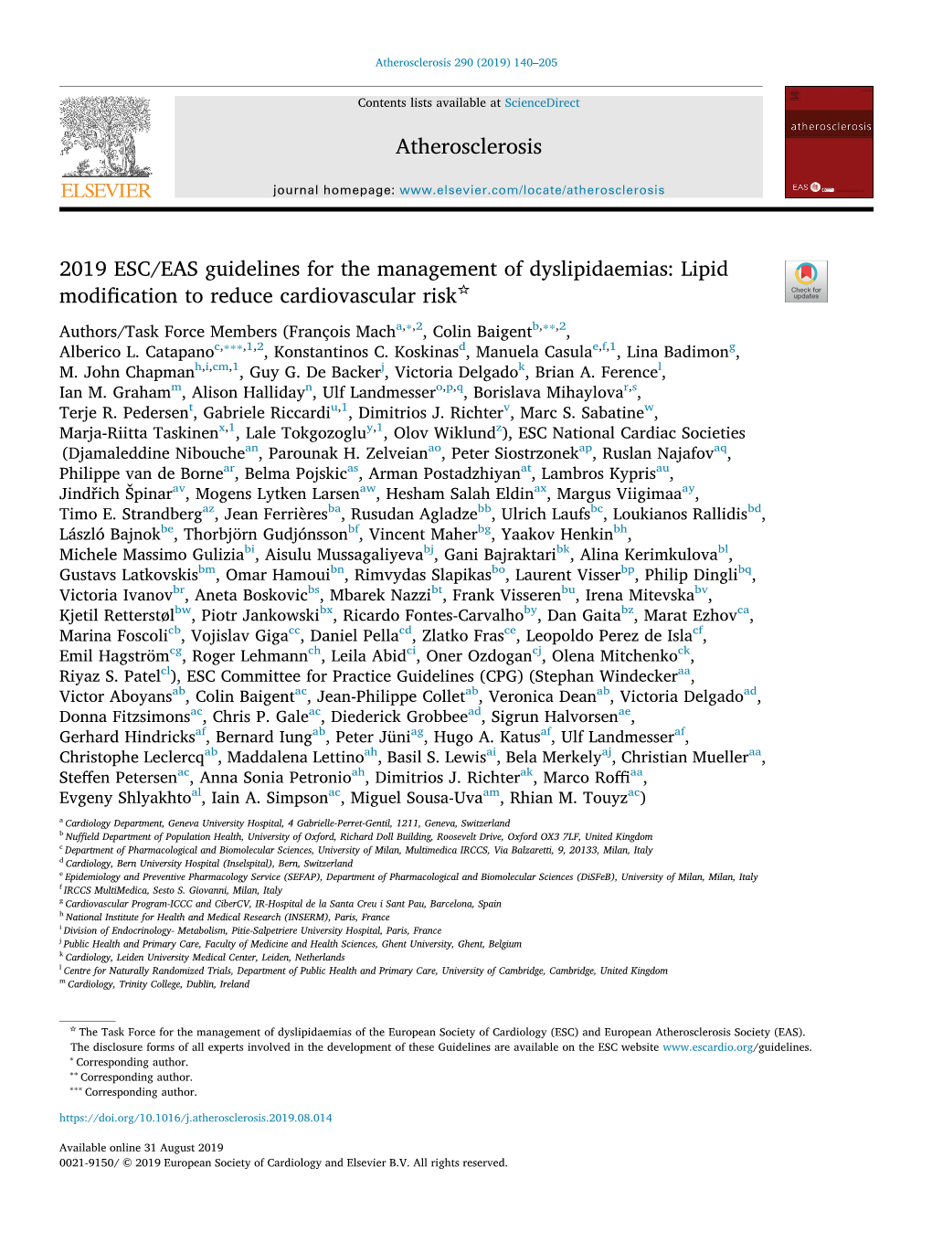 2019 ESC/EAS Guidelines for the Management of Dyslipidaemias