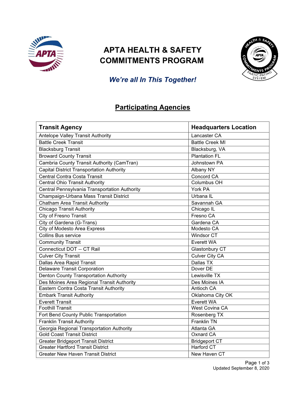 Apta Health & Safety Commitments Program