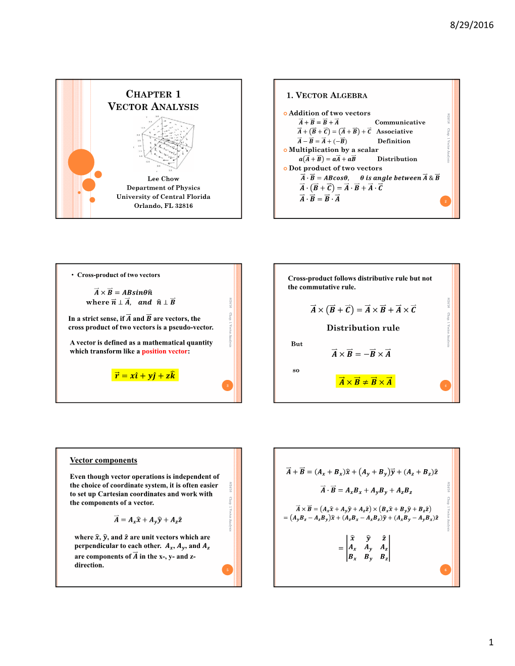 CHAPTER 1 VECTOR ANALYSIS ̂ ̂ Distribution Rule Vector Components