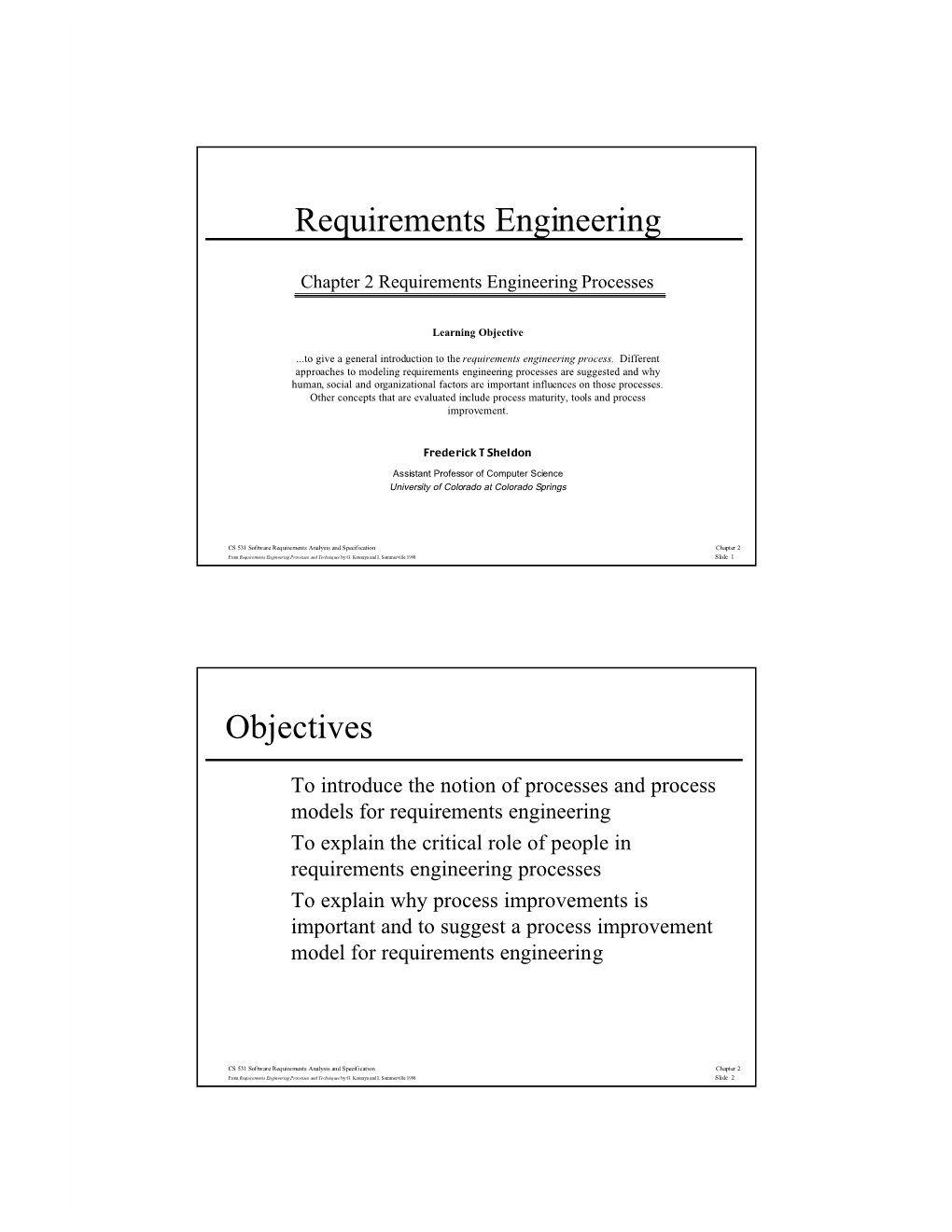 Requirements Engineering Objectives