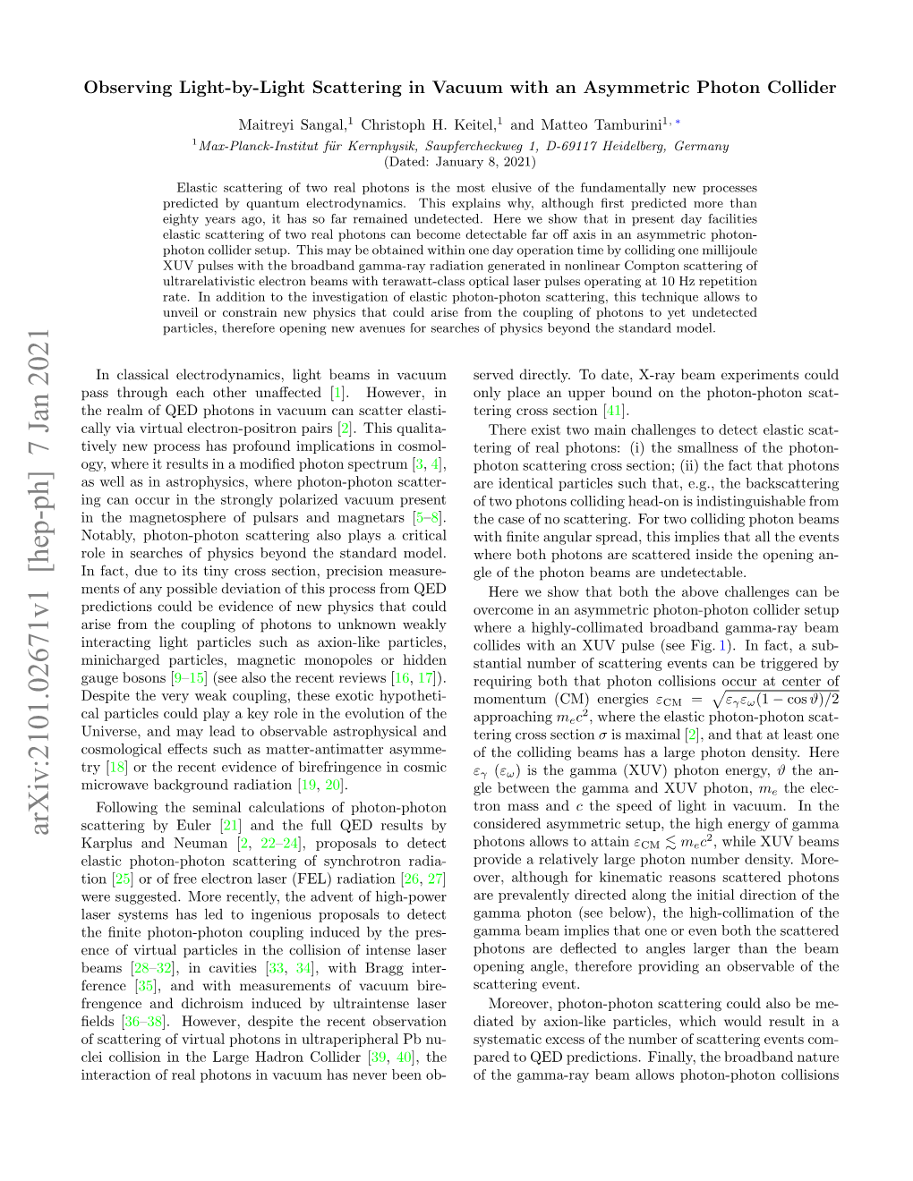 Arxiv:2101.02671V1 [Hep-Ph] 7 Jan 2021 2 Karplus and Neuman [2, 22–24], Proposals to Detect Photons Allows to Attain Εcm