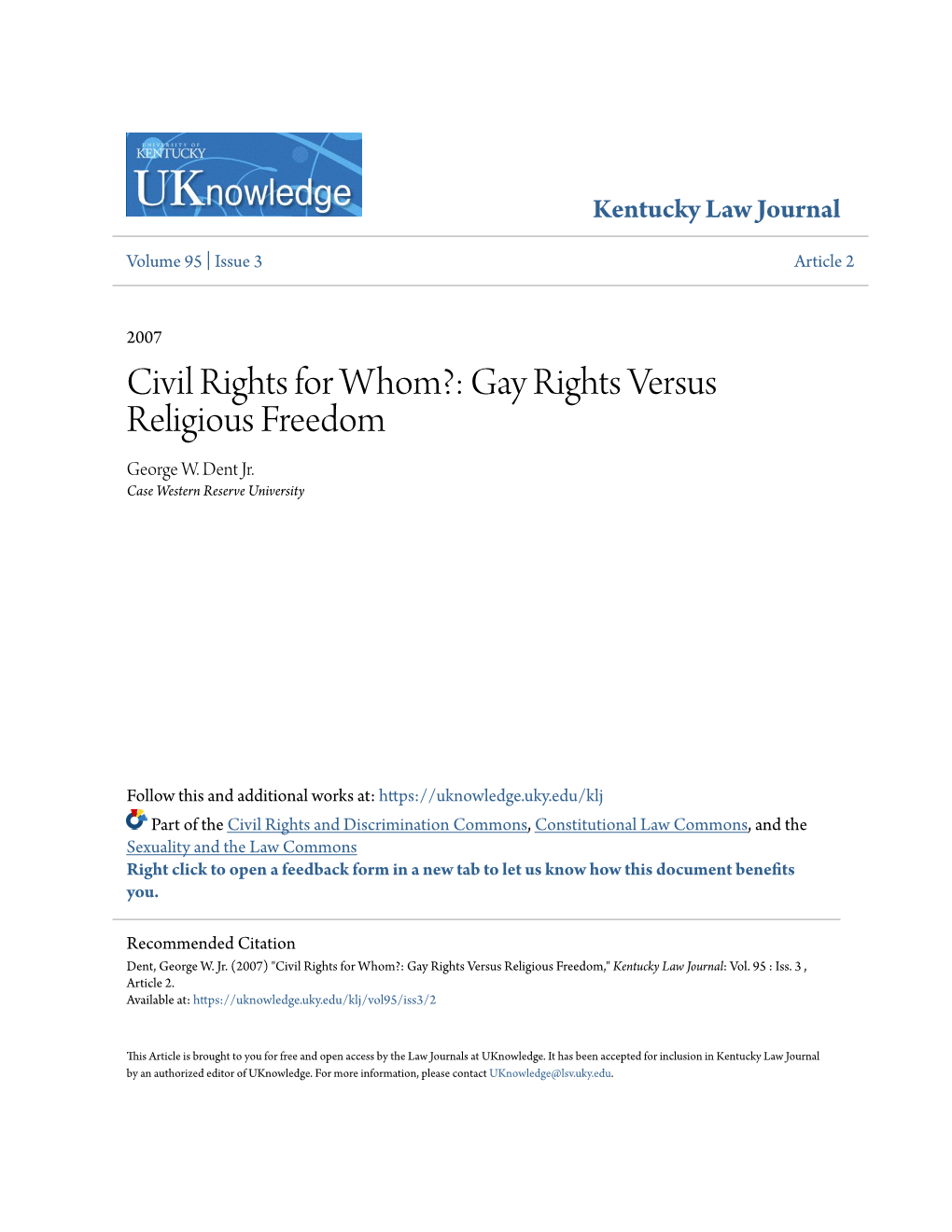 Gay Rights Versus Religious Freedom George W