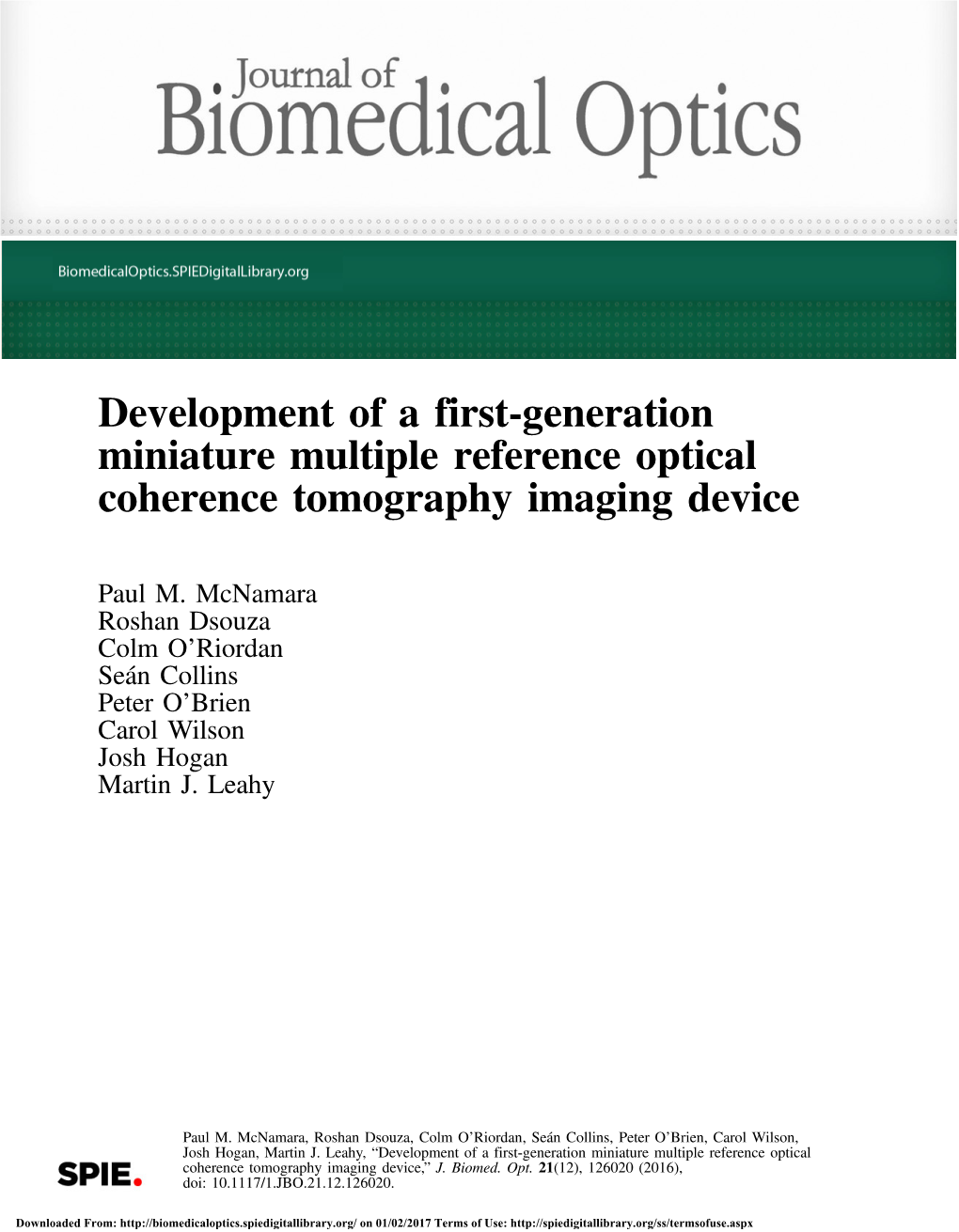 Development of a First-Generation Miniature Multiple Reference Optical Coherence Tomography Imaging Device