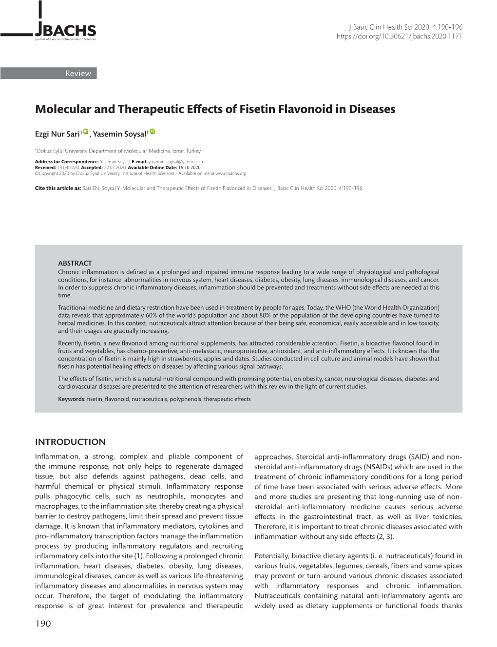 Molecular and Therapeutic Effects of Fisetin Flavonoid in Diseases